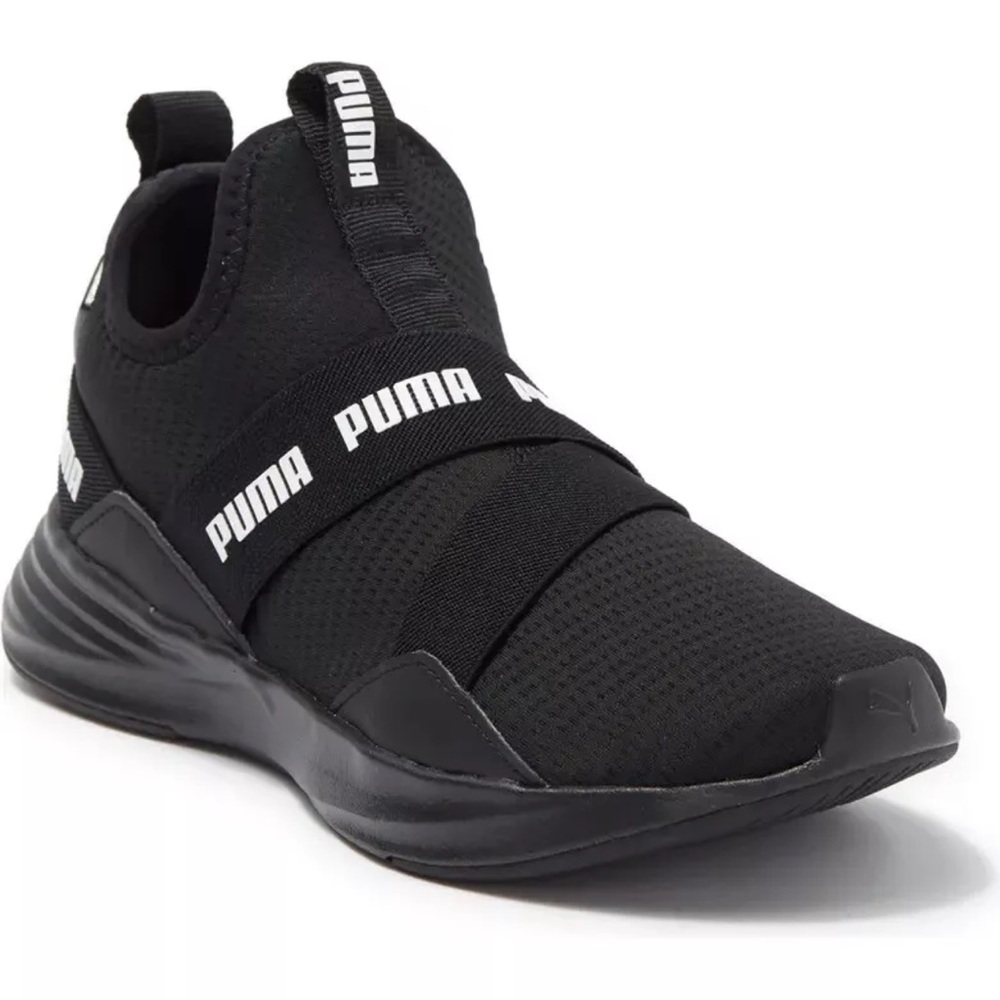 Puma Radiate Mid Logo Sneakers Womens Black White Mesh Athletic Trainer Shoes 7